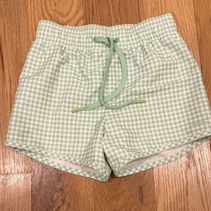 Kids Green Gingham Swim Trunks